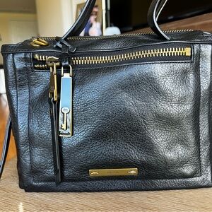 Fossil Black Leather Bag with Gold Details